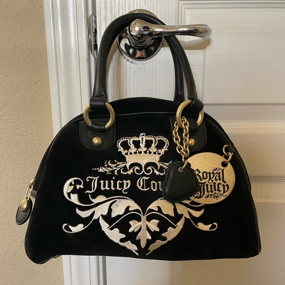 Juicy Couture Leather and Velour Bowler Handbag Y2k